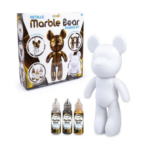 abeec Metallic Marble Bear Pouring Kit with a white bear figure and three metallic paint bottles