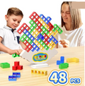 Balance stacking blocks game with colorful blocks on the rocking base