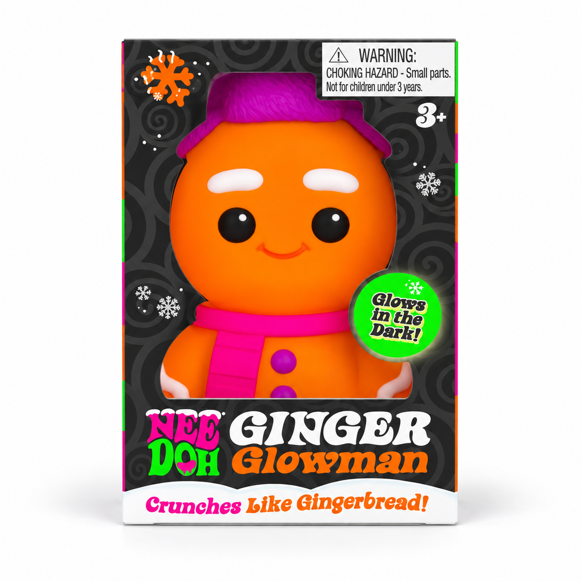 NeeDoh Ginger Glowman gingerbread squishy in its holiday box
