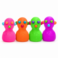 NeeDoh Panic Pete squeeze figures in pink, orange, green and purple with pop-out eyes, ears and nose