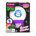 NeeDoh Squish N Flow Snow Globe with a blue penguin inside, in its box