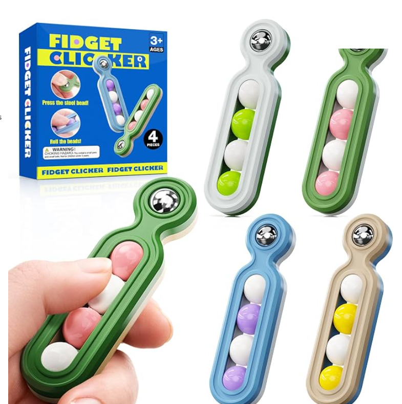 Four fidget clickers with the box