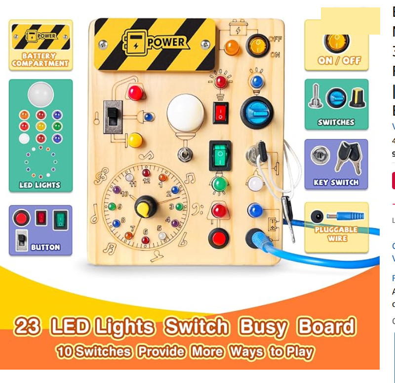 Busy board parts: lights, switches, key switch and pluggable wire