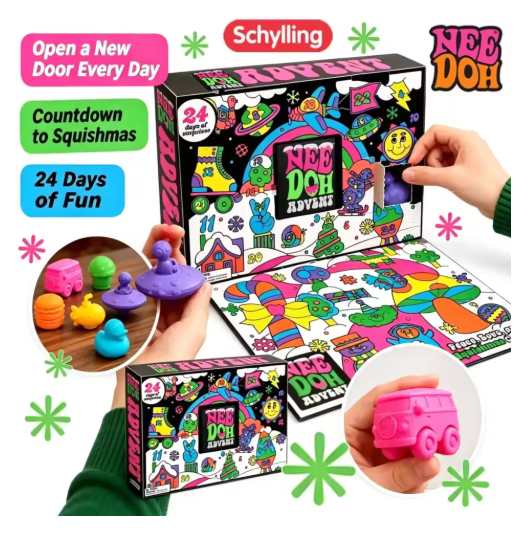 NeeDoh Advent calendar box with a door being opened
