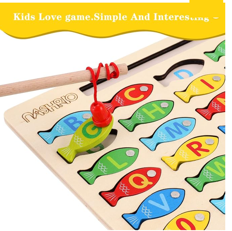 Catching a letter fish with the magnetic rod