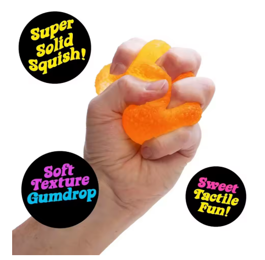 Orange NeeDoh Gumdrop being squeezed