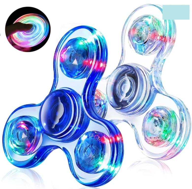 Two clear light-up fidget spinners