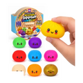 Mini Mystery Squishy Dumpling box with assorted mini dumplings and a yellow dumpling being squeezed
