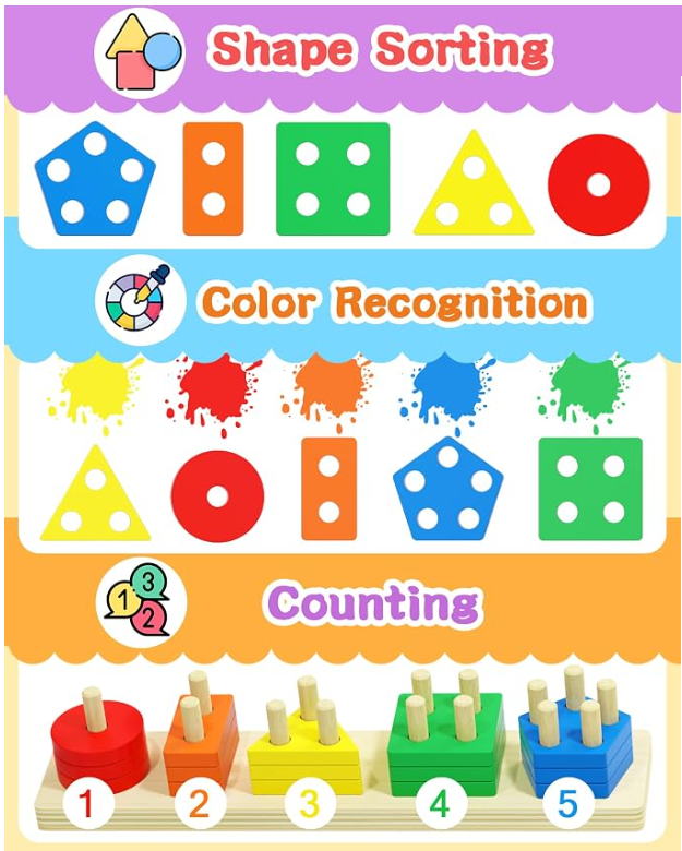 Shape sorting, color matching and counting with the board