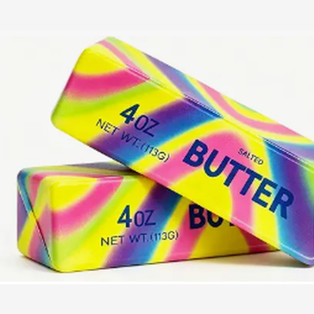 Rainbow swirl squishy butter sticks printed with 4oz Salted Butter