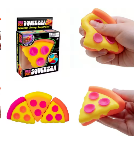 NeeDoh Squeezza pizza slice being squeezed