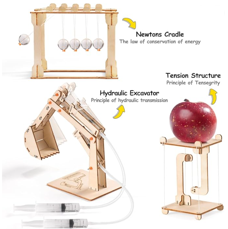 Newton's cradle, hydraulic excavator and tension structure